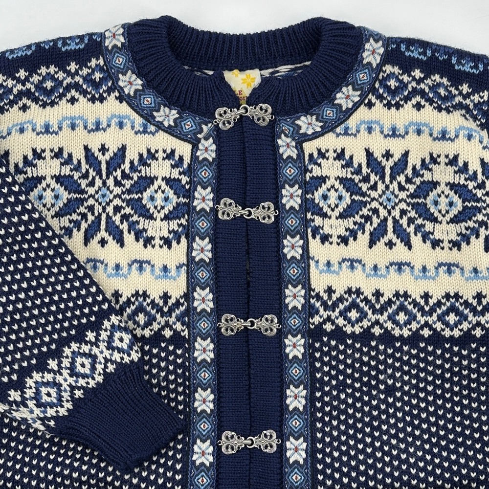 Vintage Norwegian Dale of Norway Style Wool Fair Isle Snowflake Cardigan Size XS - Picture 8 of 9